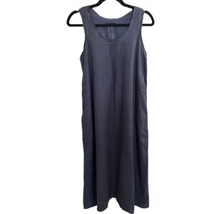 Johnny Was Linen Shift Dress S Navy Summer Casual Lagenlook Minimal Boho Resort
